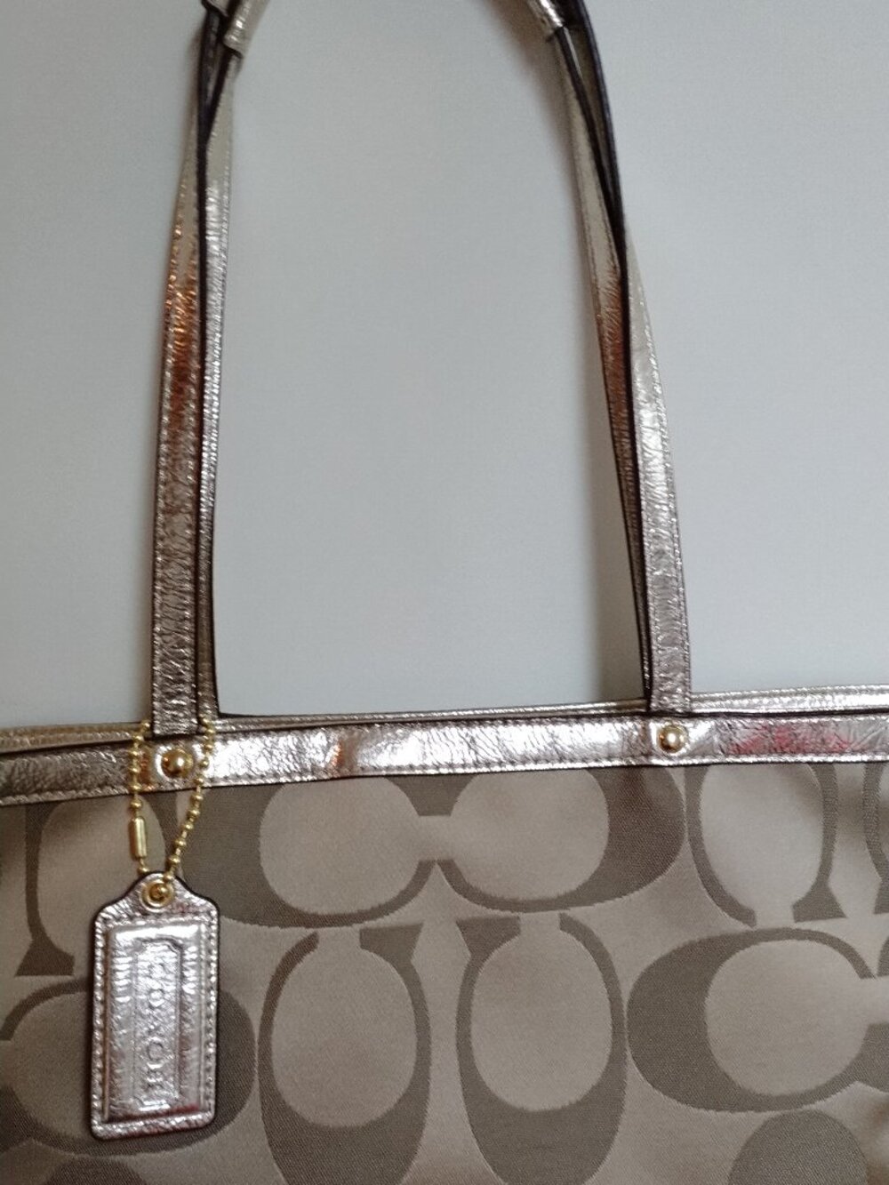 Coach Gold Signature Logo Sequin Tote Bag - Picture 3 of 7